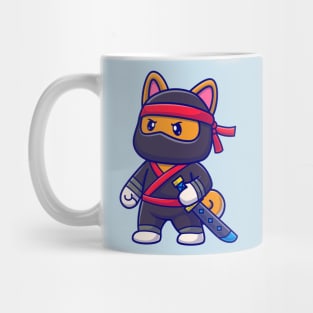 Cute Shiba Inu Dog Ninja With Sword Katana Cartoon Mug